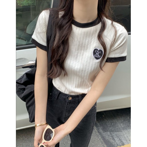 Áo Thun Nữ Ngắn Tay Cổ Tròn Thời Trang Hàn Quốc