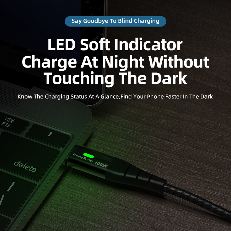 Dây Cáp Sạc Nhanh Phone Planet 100w usb c Sang type c Có Đèn led 2m Cho samsung xiaomi laptop