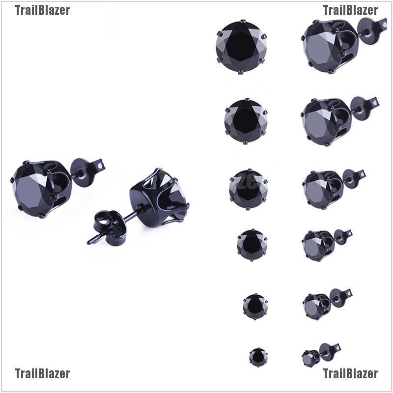 Bộ 6 đôi hoa tai bằng thép không gỉ đính đá đen thời trang