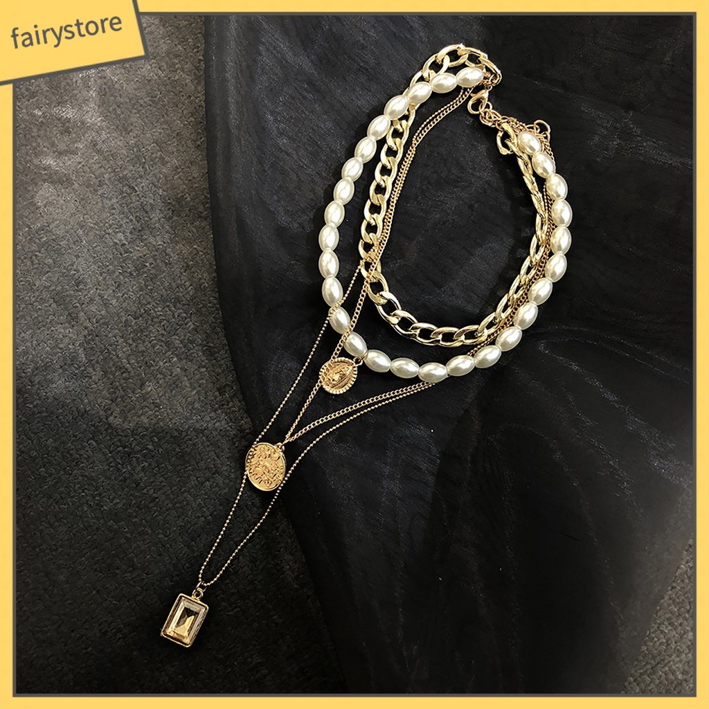 Dây Chuyền Hợp Kim Nhiều Lớp Mặt Hình Đồng Xu Phong Cách Vintage Cho Nữ