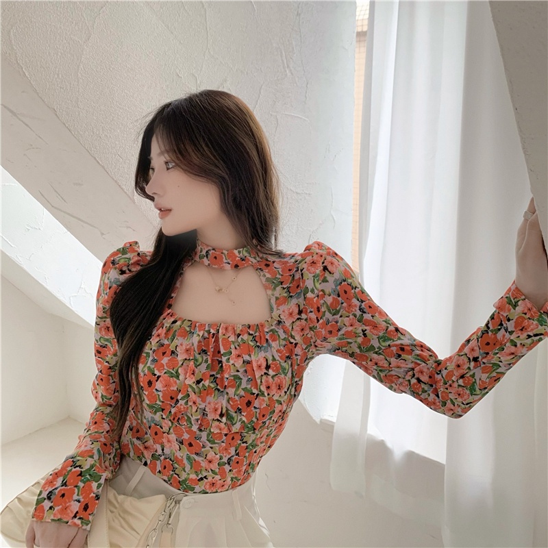 COZOK Áo Sơ Mi chiffon Mềm Mại Họa Tiết Hoa Phong Cách Hàn Quốc Cho Nữ