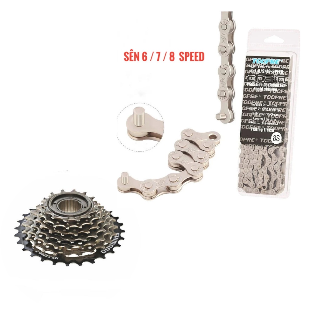 Combo sên xe đạp Toopre + líp 7 tầng Shimano chính hãng