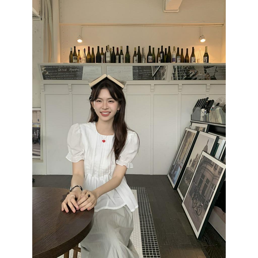 Áo Sơ Mi Hai Mặt Xếp Ly Nhẹ Thoáng Khí Phong Cách Retro 63126