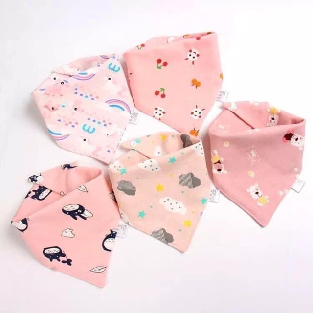 Set 5 yếm tam giác cotton mềm có khuy bấm cho bé