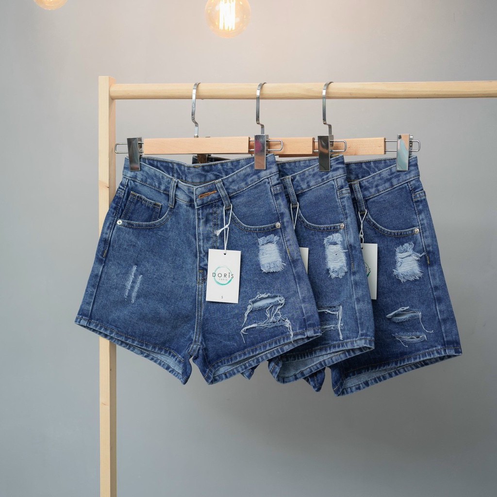 [FREESHIP_50K] Quần short jean nữ lưng cao phối rách denim cotton, rin ngắn phối rách AnNgo - AT87