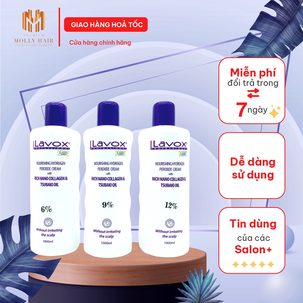 Oxy nhuộm tóc MollyHair thương hiệu Lavox 6%, 9%, 12%, sử dụng cho mọi loại tóc không gây rát da đầu 1000ml