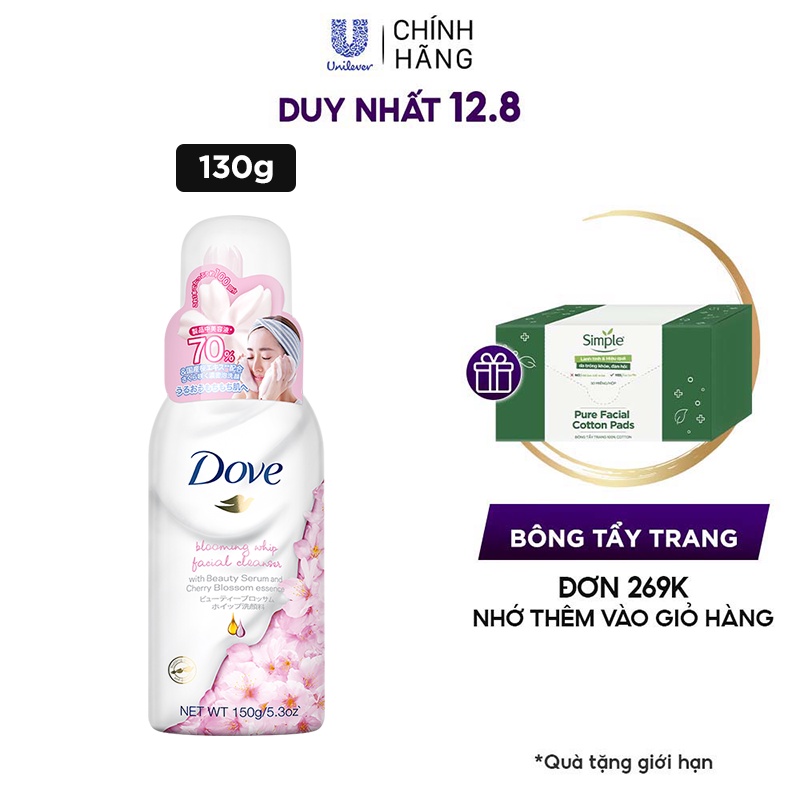 Whip rửa mặt DOVE với tinh chất serum & chiết xuất hoa anh đào 150g