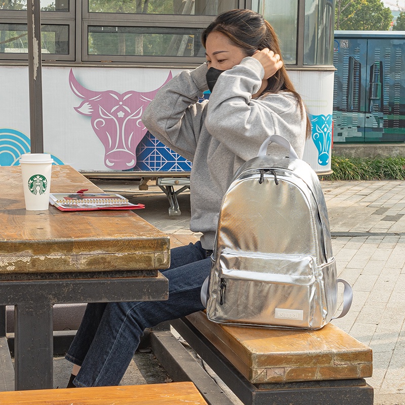 Balo KSNDDEU màu bạc ánh kim sành điệu cho nữ đi học/du lịch