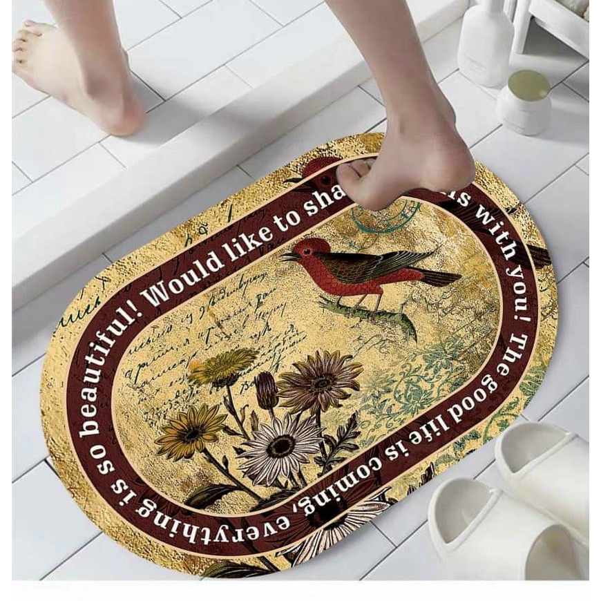 Thảm chùi chân 3D hình oval chống trơn trượt nhiều mẫu size 40x60cm