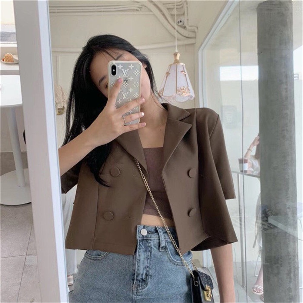 Áo Khoác Blazer Tay Ngắn Dáng Rộng Màu Sắc Đơn Giản Phong Cách Hàn Quốc Cho Nữ | BigBuy360 - bigbuy360.vn