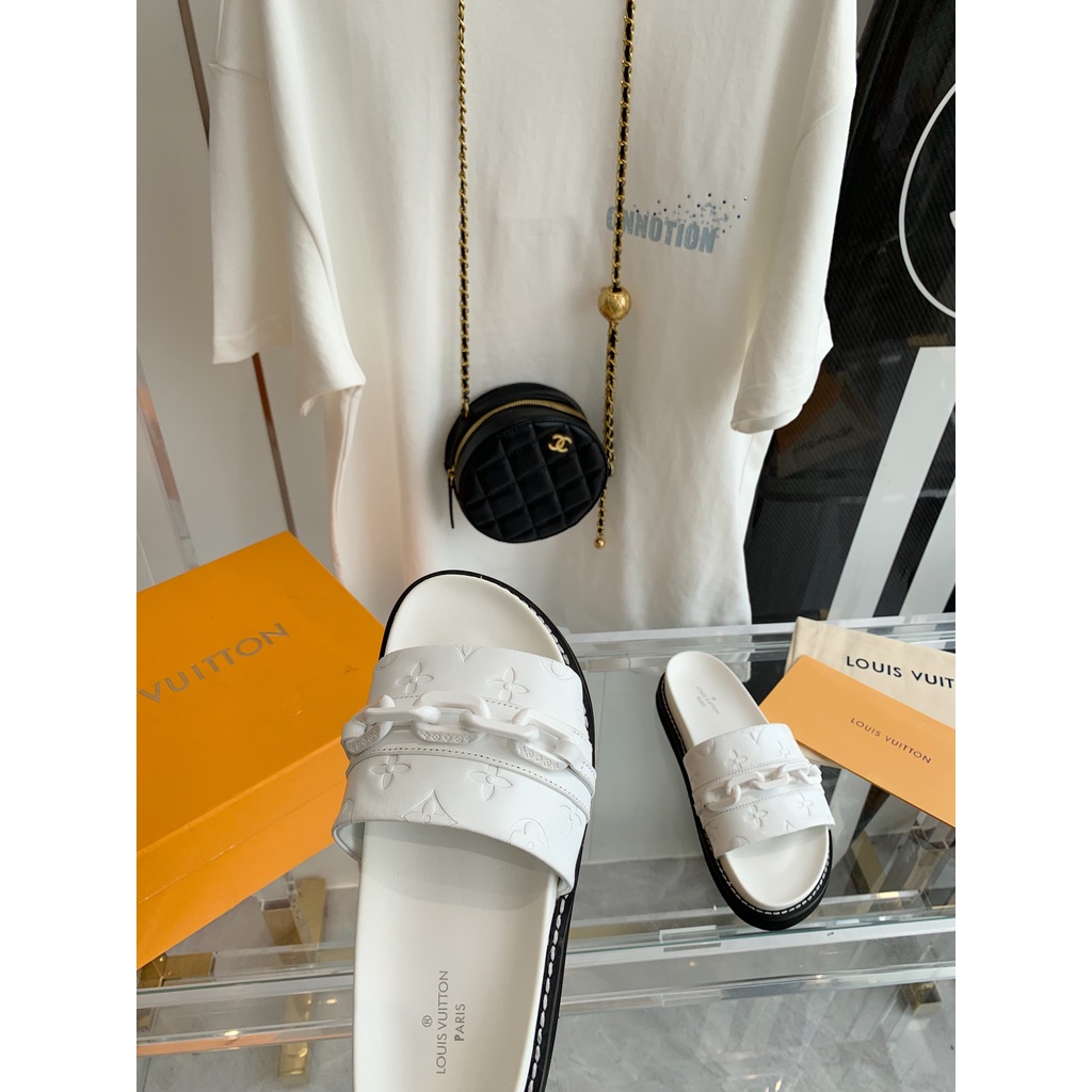 Dép da thật thời trang cao cấp Louis Vuitton LV phong cách trẻ trung, thời thượng
