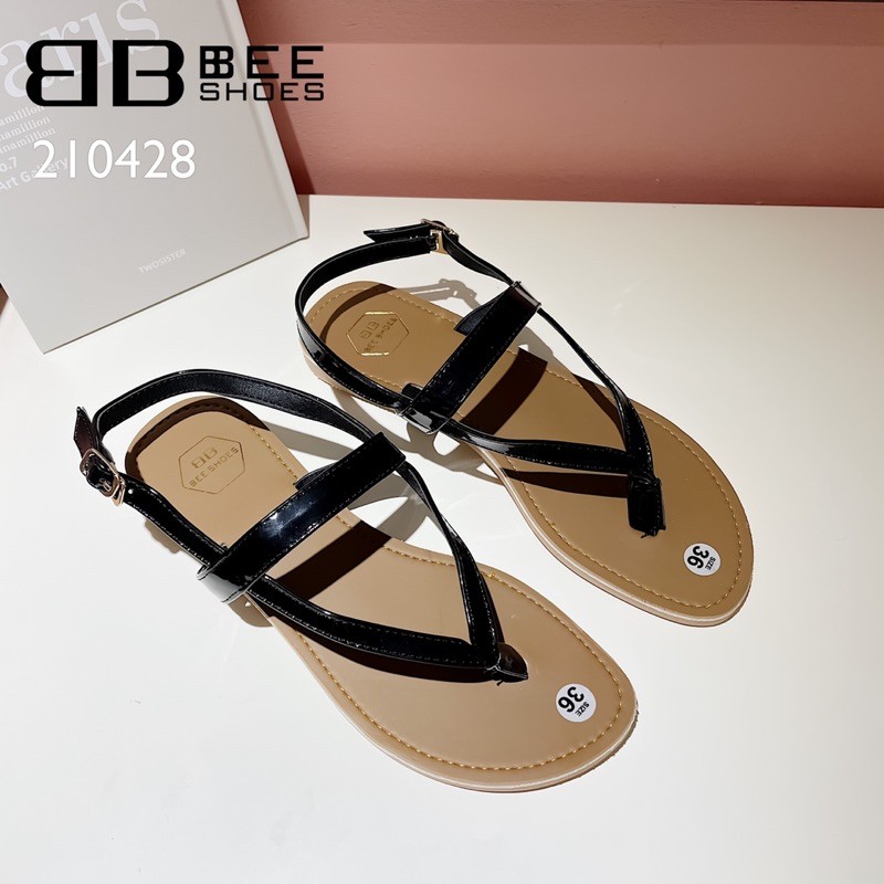 BEESHOES - SANDAL NỮ MŨI TRÒN XỎ NGÓN TRƠN - SANDAL NỮ MŨI TRÒN XỎ NGÓN TRƠN ĐẾ BỆT SẴN MÀU ĐEN - CHÌ - HỒNG 210428