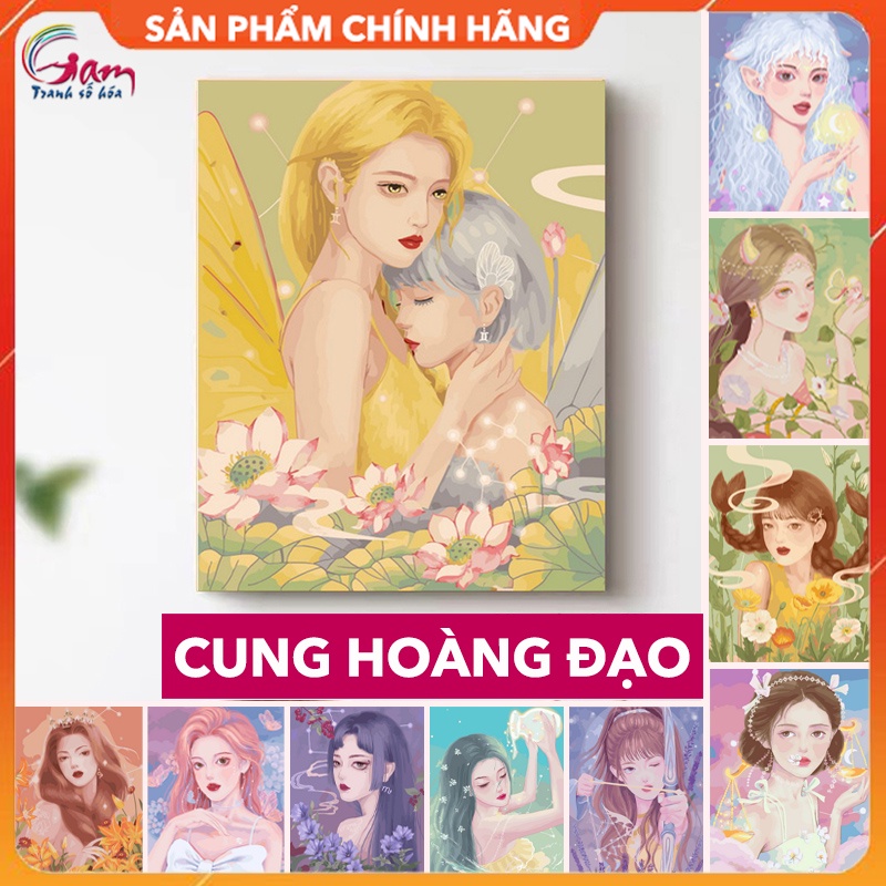 Tranh Tô Màu Theo Số Gam 12 Cung Hoàng Đạo Nâng Cấp Lọ Màu To 5ml Kèm 2 Bộ Cọ Khung Dày 2.5cm