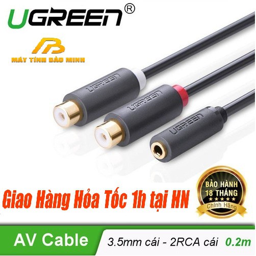 Cáp Chuyển Đổi 3.5mm Cái sang 2 Đầu RCA Cái UGREEN 10562 - Hàng Chính Hãng
