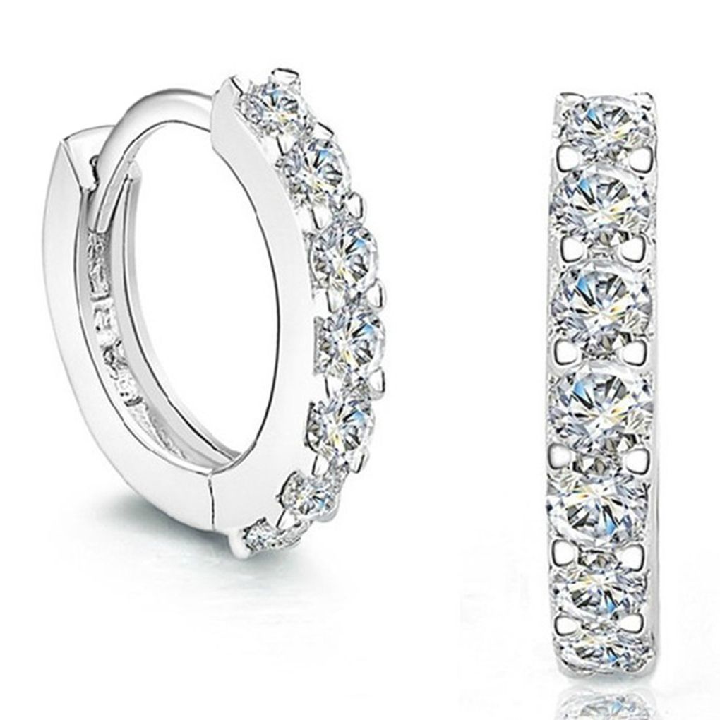 Khuyên tai có khóa gài mạ vàng màu trắng đính toàn đá zircon AAA nhân tạo theo một hàng dành cho bạn nữ