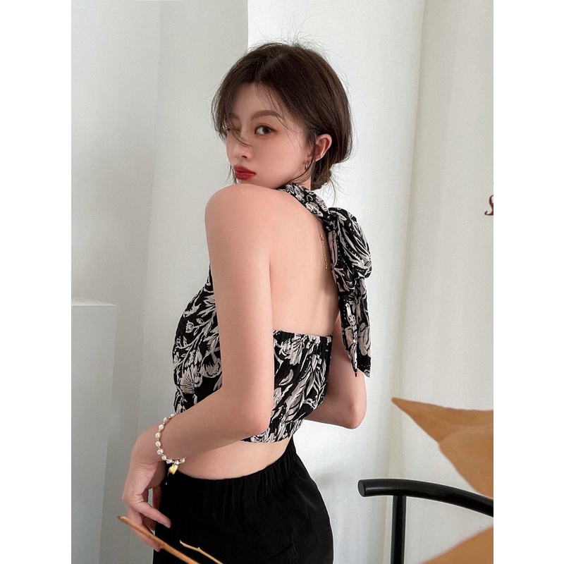Áo Hai Dây Dáng Ngắn In Họa Tiết Hoa Thời Trang Mùa Hè Quyến Rũ Cho Nữ