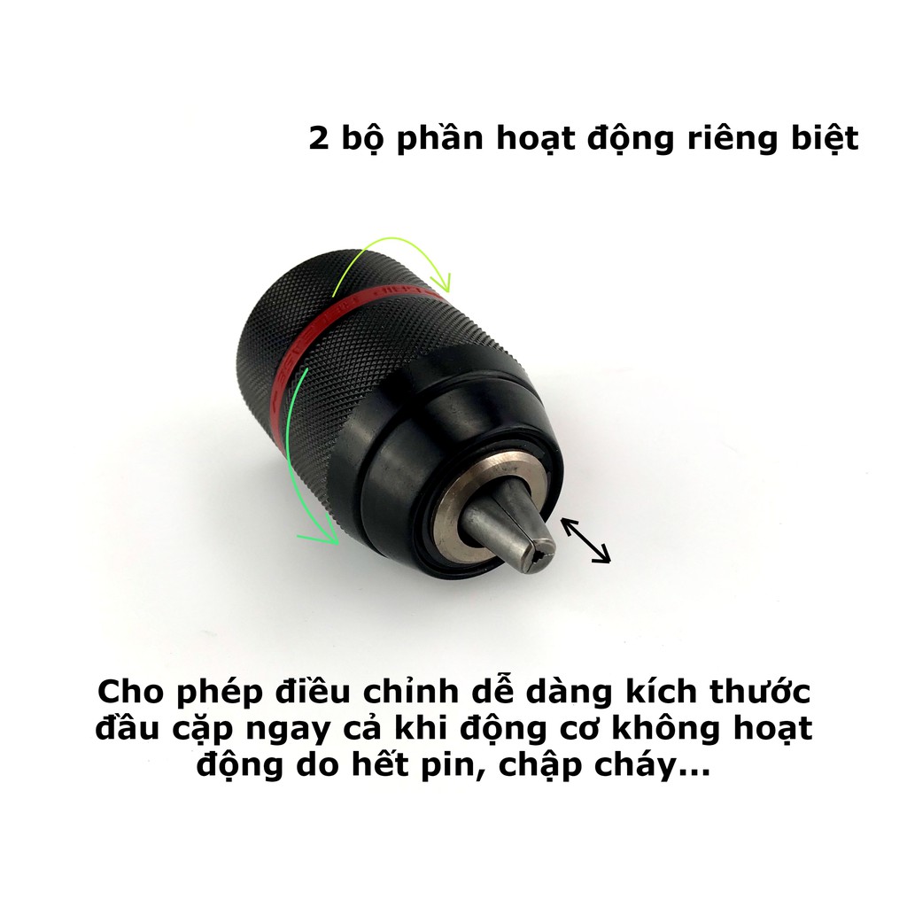 Đầu kẹp mũi khoan, bắt vít bằng thép auto lock 13mm bằng kim loại max khóa tự động có thể điều chỉnh bằng tay(kèm ốc nối