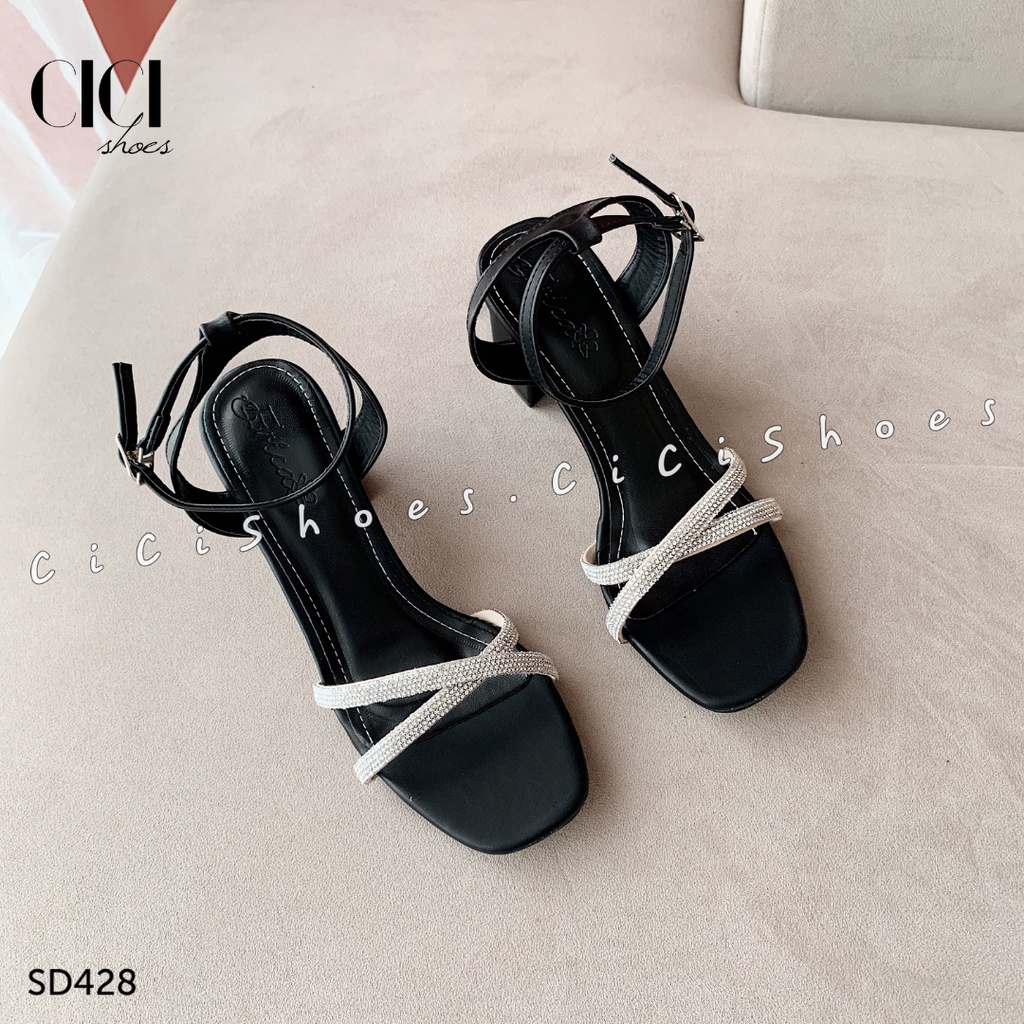 Dép cao gót CiCi Shoes rẻ quai đá chéo GV 5p - SD428