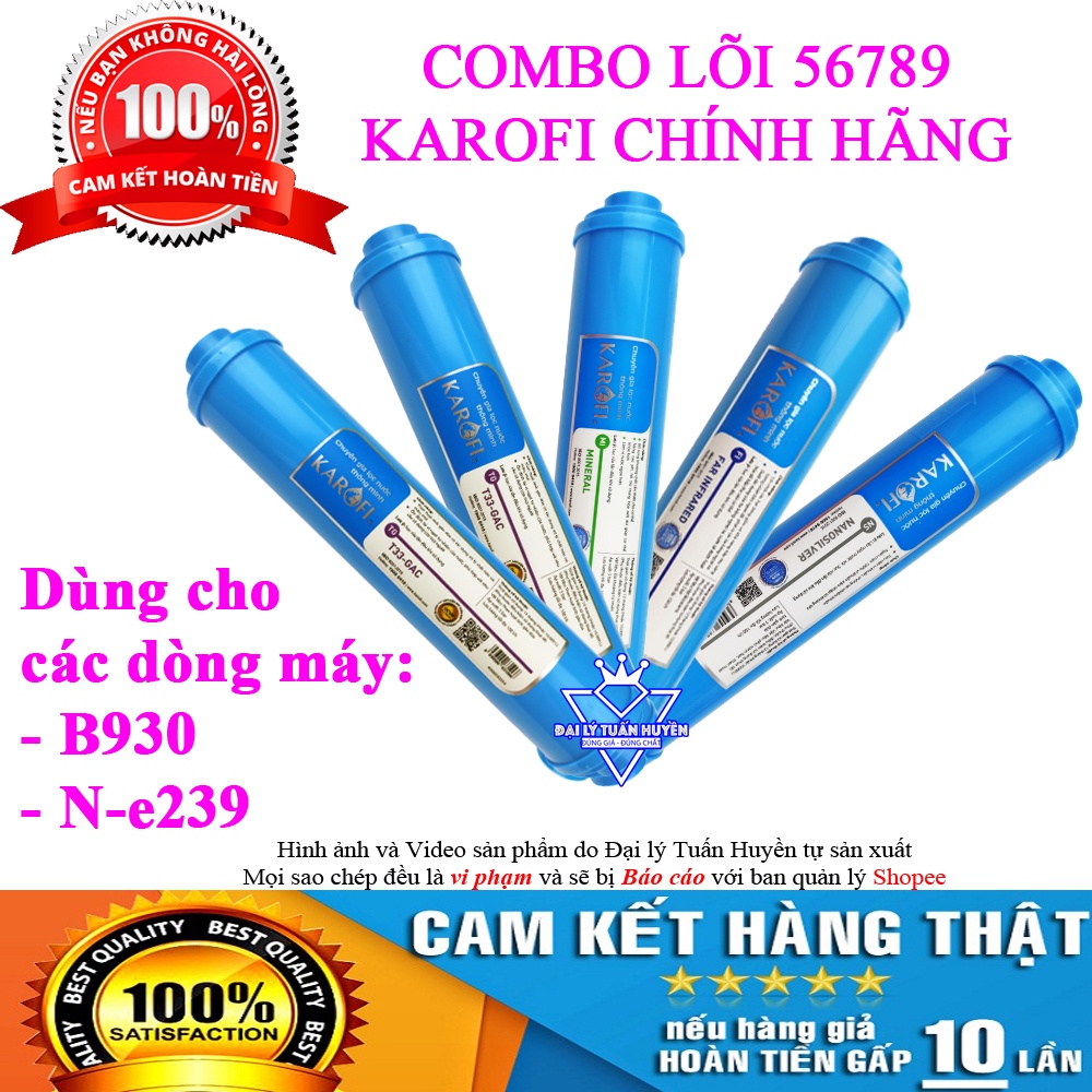 Combo lõi lọc nước 56789 Karofi chính hãng dùng cho model máy N-e239 và B930