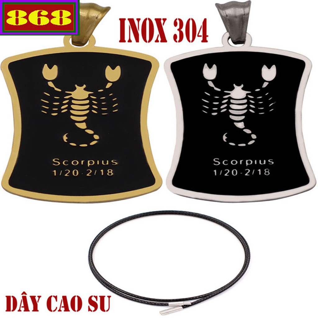 Vòng cổ cung Bọ Cạp inox VCSECHCT - Dây cao su đen 12 cung Hoàng đạo