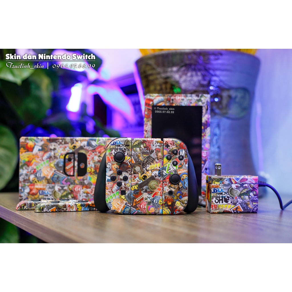 Skin decal dán Nintendo Switch V1, V2 / OLED mẫu Stickerbomb stic257