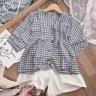 🌼 Set áo bbd cổ V caro kèm short 🌼
