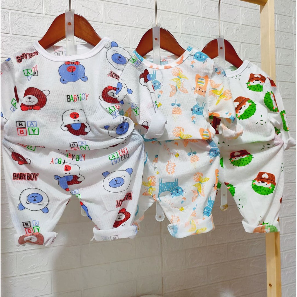 Bộ cotton thông hơi Dài tay Chui đầu cho bé trai và bé gái 3-15kg