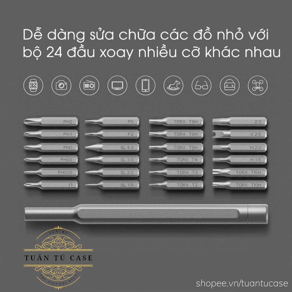 Bộ tua vít đa năng 24 đầu chất liệu thép từ tính cao cấp không gỉ sửa chữa máy móc, điện tử cỡ nhỏ