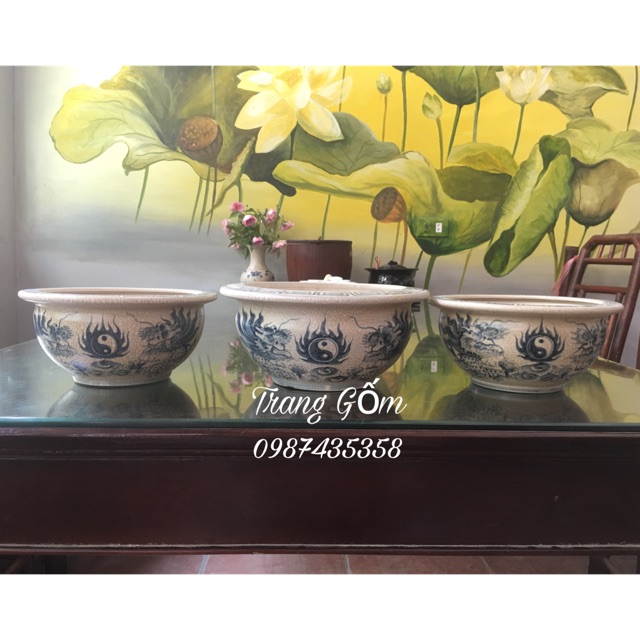 Bát hương lựu men rạn rồng size bé gốm Bát Tràng