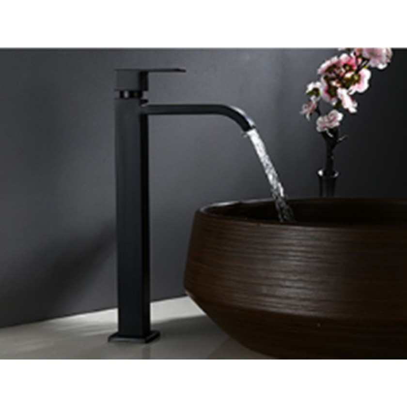 Vòi Lavabo lạnh cao vuông màu đen Inox 304 dùng cho lavabo nổi | BigBuy360 - bigbuy360.vn