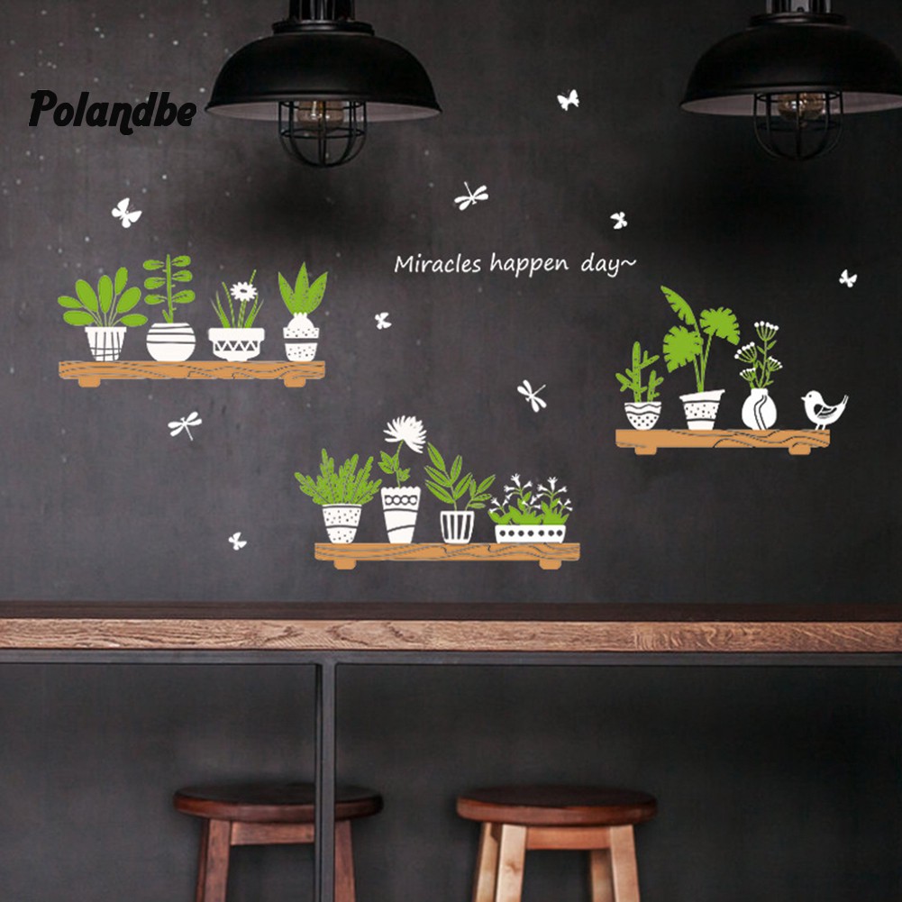 ●PO Fresh Bonsai Plant Wall Sticker Coffee Shop Glass Window Mural Decals Art Decor