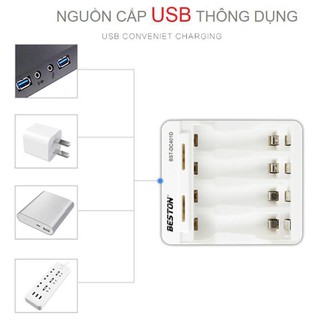 Bộ 4 Pin sạc BESTON AA AAA, Sạc pin chính hãng BESTON tự ngắt khi đầy Tốc Độ Cao Led báo trạng thái sạc DT235
