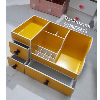 Kệ mỹ phẩm max 35cm vàng núm gỗ đậm