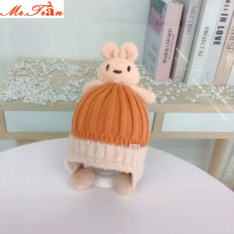 Mũ len có vành bịt tai cho bé trai bé gái mẫu THỎ, mũ len ấm áp mùa đông cho trẻ con