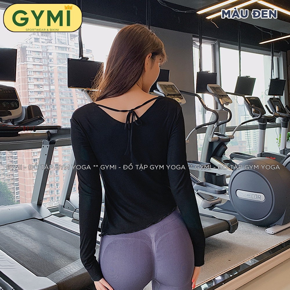 Áo tập gym yoga nữ dài tay GYMI AD09 dáng phủ bụng chất liệu thun len tăm xẻ eo sexy co giãn