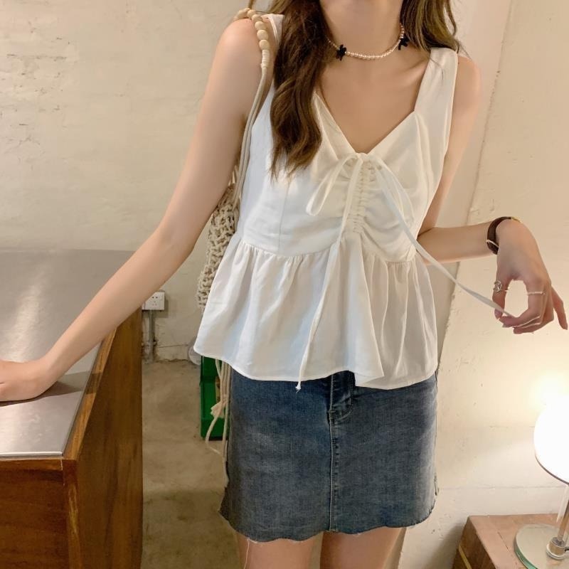 Áo Hai Dây Rút Dây Mùa Hè Phong Cách Cổ Điển Mẫu Mới Dành Cho Bạn Nữ 2021