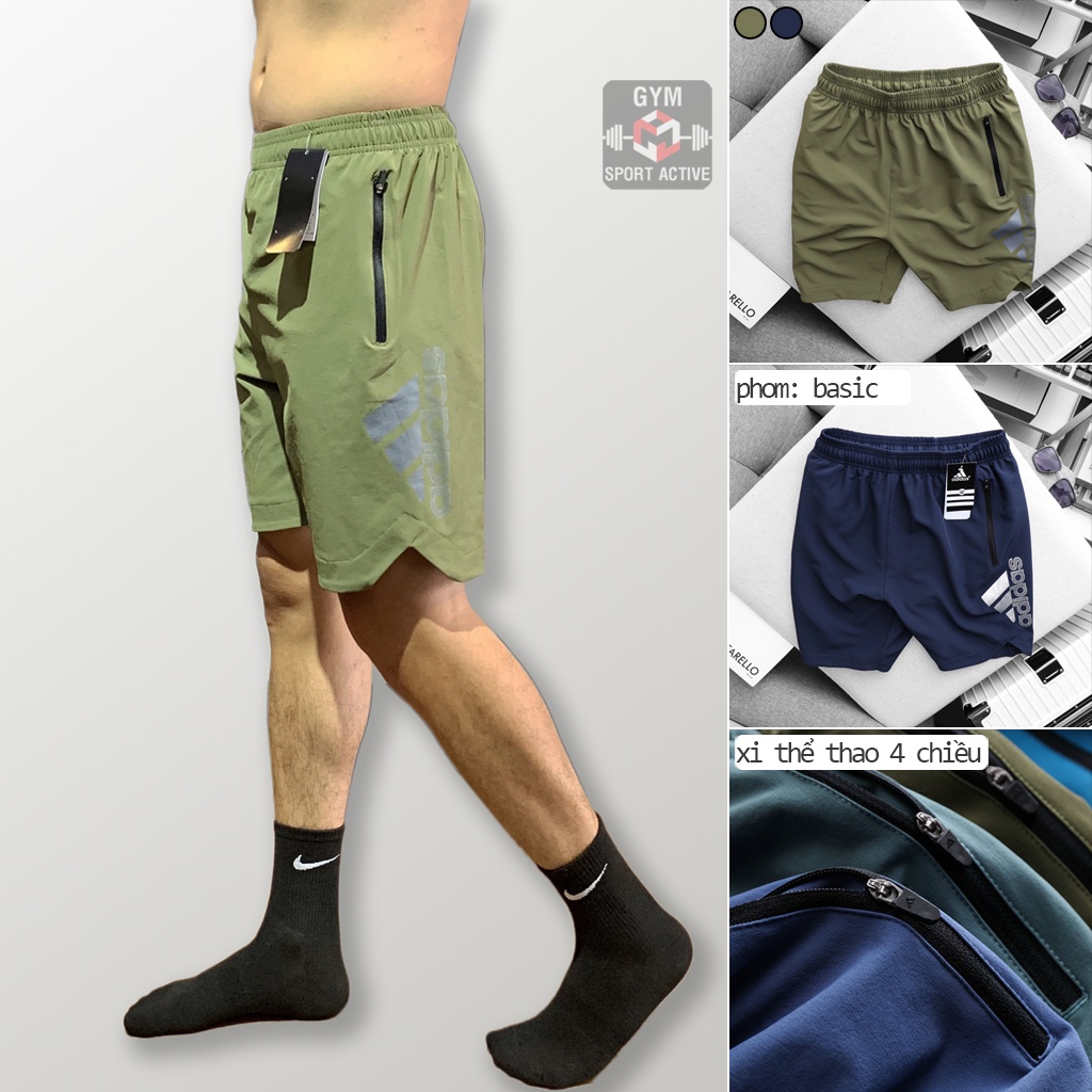 Quần short nam thể thao quần đùi tập gym chạy bộ nam thoáng mát short Adidas gym running xi pha thun 4 chiều