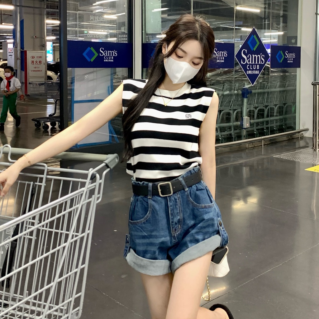 621876#Áo Dệt Kim Mỏng Sát Nách Dáng Rộng Thời Trang Mùa Hè 2022