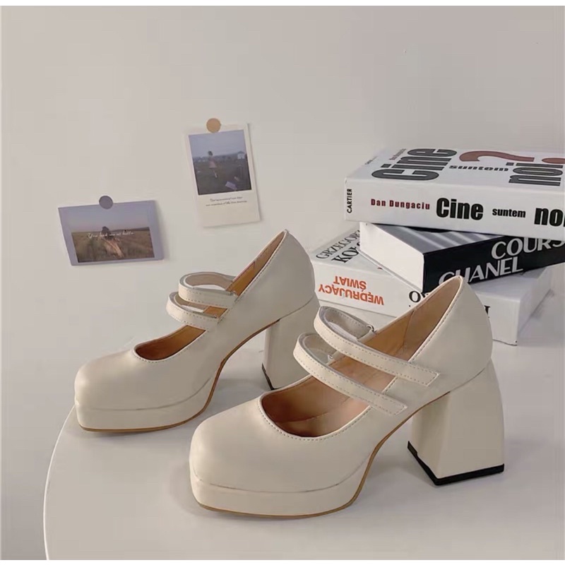 Giày Mary Jane mũi vuông đế khối 8cm
