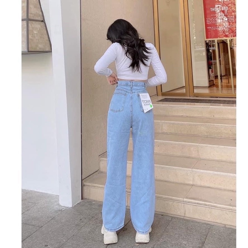 Quần jean ống xuông hách dáng , quần bò ống rộng cạp cao