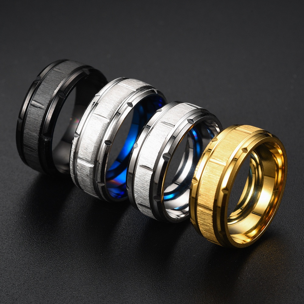 Nhẫn Thép Titan 8Mm Màu Bạc/Vàng/Đen/Xanh Dương Đơn Giản Thời Trang Cho Nam Và Nữ