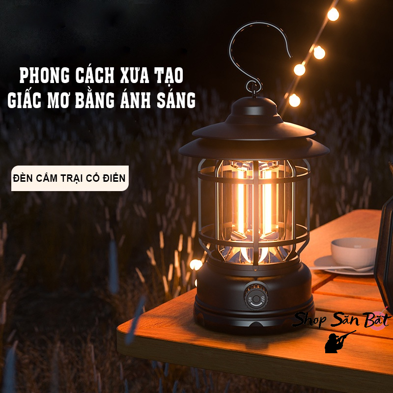 Đèn Cắm Trại Dã Ngoại Du lịch Dùng Pin Sạc USB Tích Điện 1200mAh, Ánh Sáng Vàng Ấm Trang Trí Lều Trại - DCP10