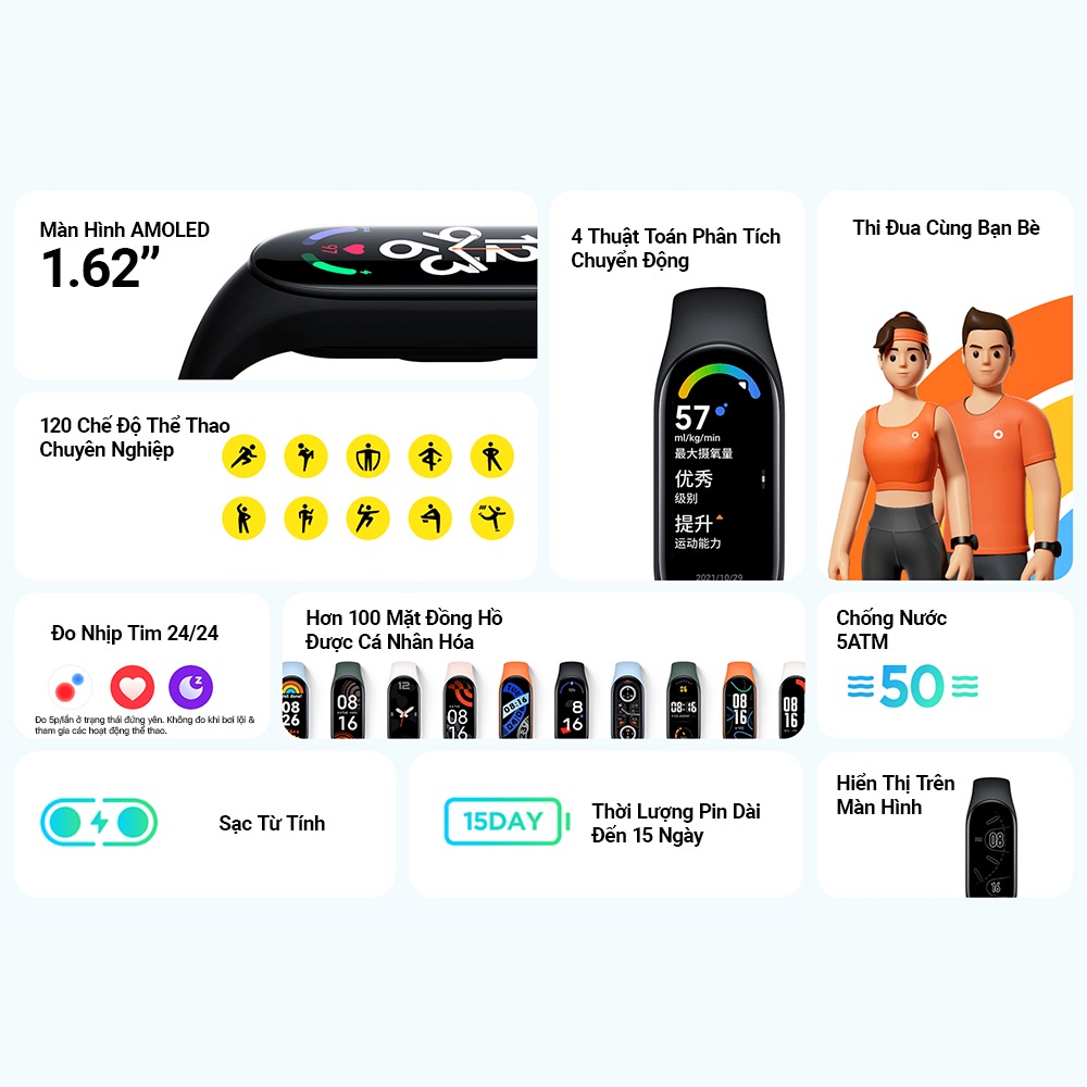 Vòng Tay Thông Minh Xiaomi Mi Band 7 Hỗ Trợ Tiếng Việt,bản quốc tế ,120 chế độ thể thao