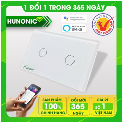 CÔNG TẮC CẢM ỨNG CHẠM THÔNG MINH HUNONIC 2 NÚT MÀU ĐEN│Công tắc thiết bị điện Wifi nhà thông minh hàng Việt Nam giá rẻ