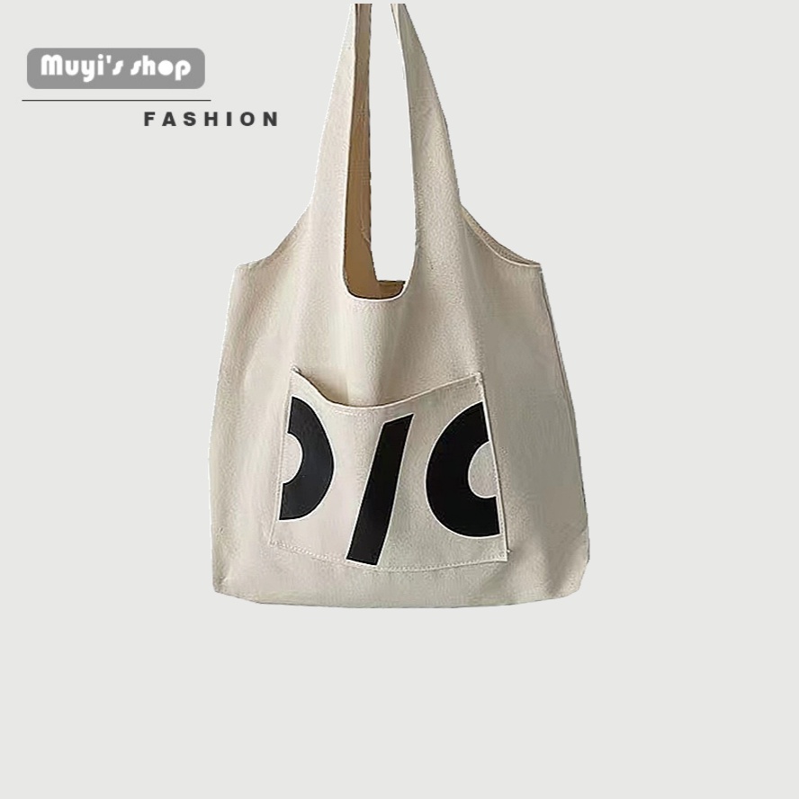 Túi xách tote vải bạt đeo vai sức chứa lớn phong cách Hàn Quốc cho nữ