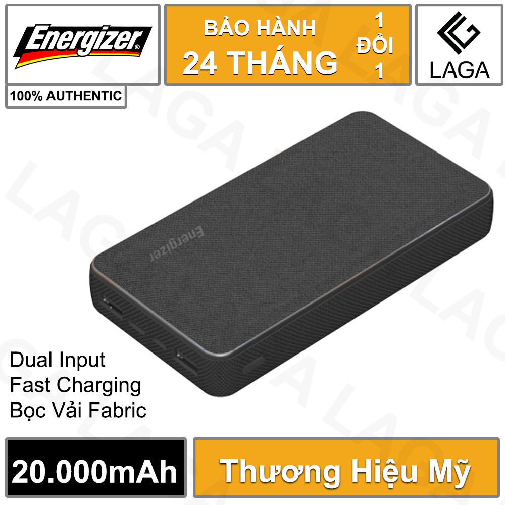 Pin Sạc Dự Phòng Energizer 20000mAh Li-Polymer Bọc Vải Fabric UE20043