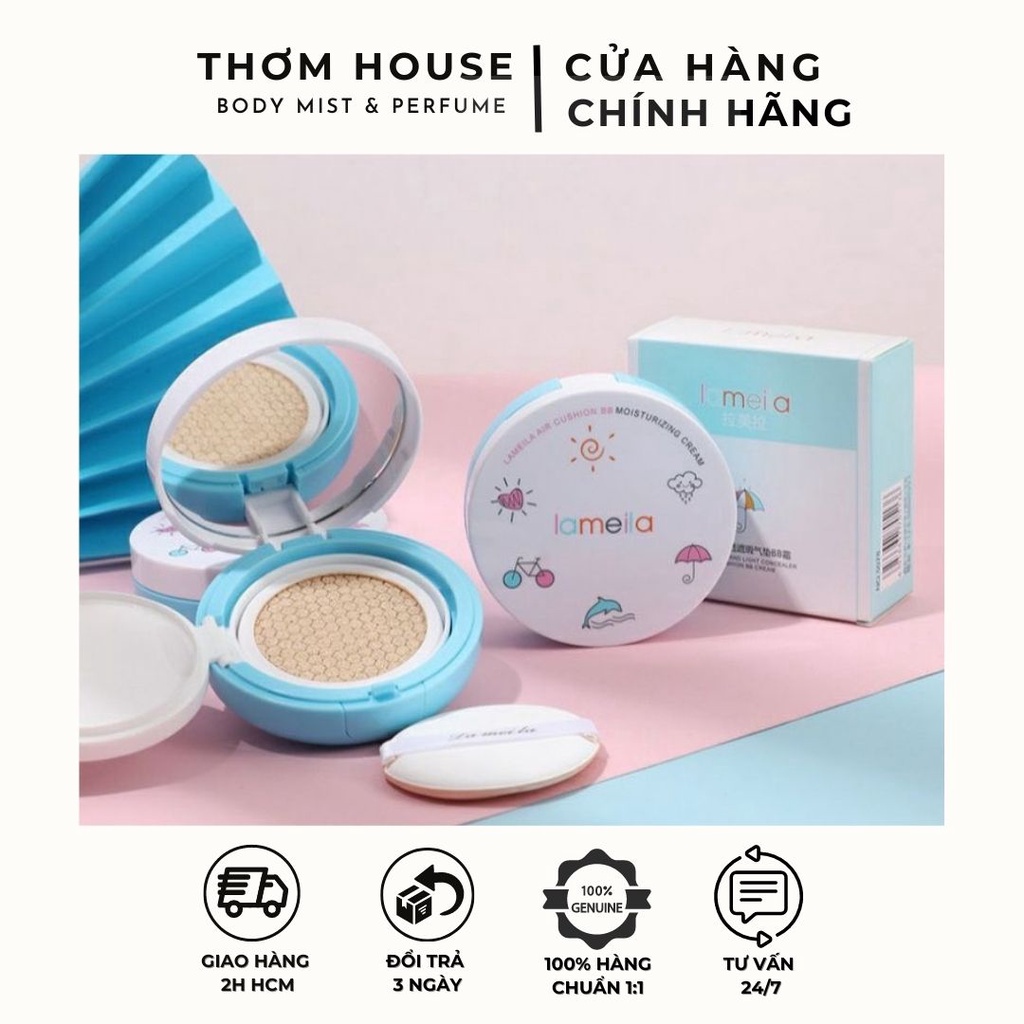 Phấn nước Cushion BB Cream Lameila Hộp Màu Xanh Hoạ Tiết- Phấn Nước Cushion Nội Địa Trung Lameila