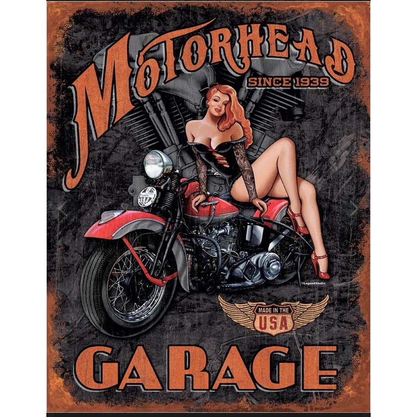 Motorhead Garage Motorcycle Babe - Garage Vintage Thiếc Sign - Man Cave Garage Art 8x12 Inch