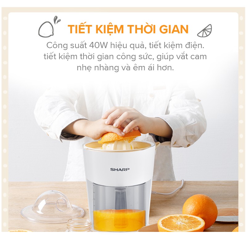Máy vắt cam Sharp EJ-J408-WH (Hàng chính hãng, Công suất 40W, Dung tích 0.85 lít, Bảo hành 12 tháng)
