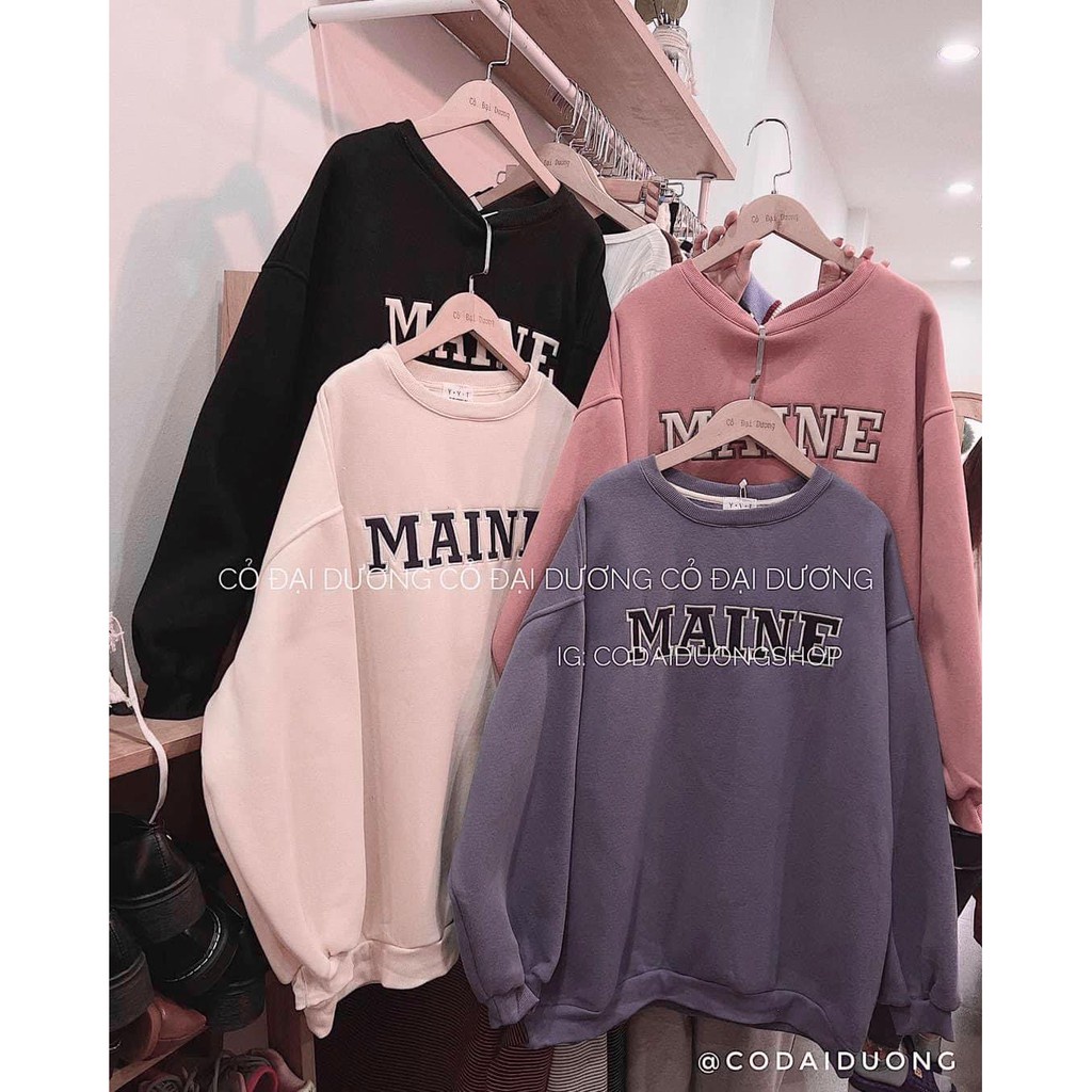 Áo nỉ MAINE in chữ, Áo Sweater nỉ chui đầu Ulzzang Basic - Hàng mới về